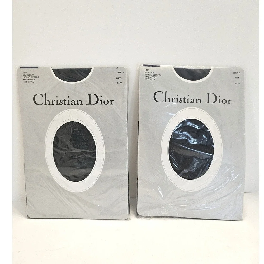 Vintage Christian Dior Diorissimo 4443 Ultrasheer Sandalfoot Pantyhose Navy Sz 2